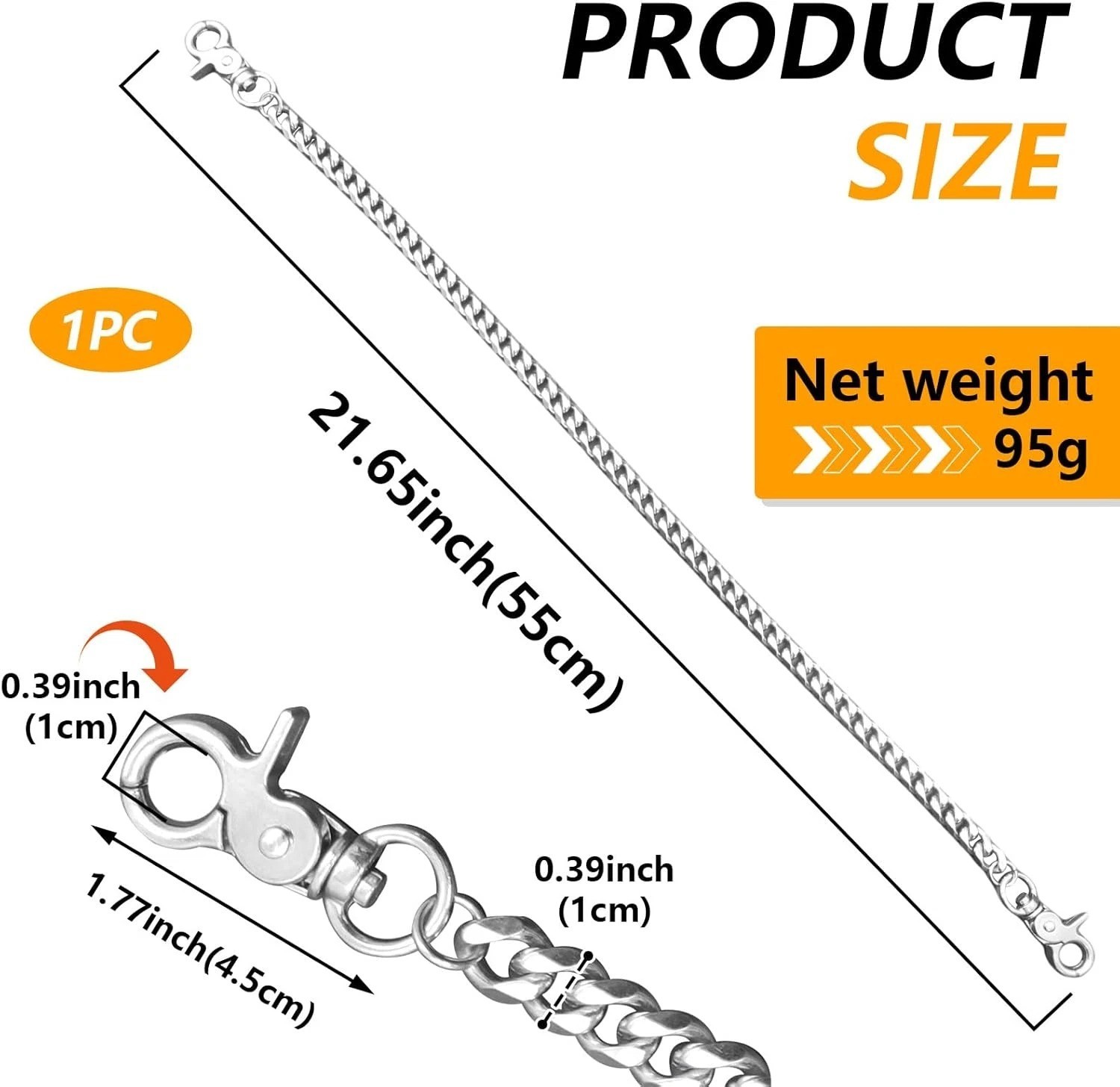 Heavy Duty Punk Wallet Chain 20″ Stainless Steel Jean Key Chain for Men Women