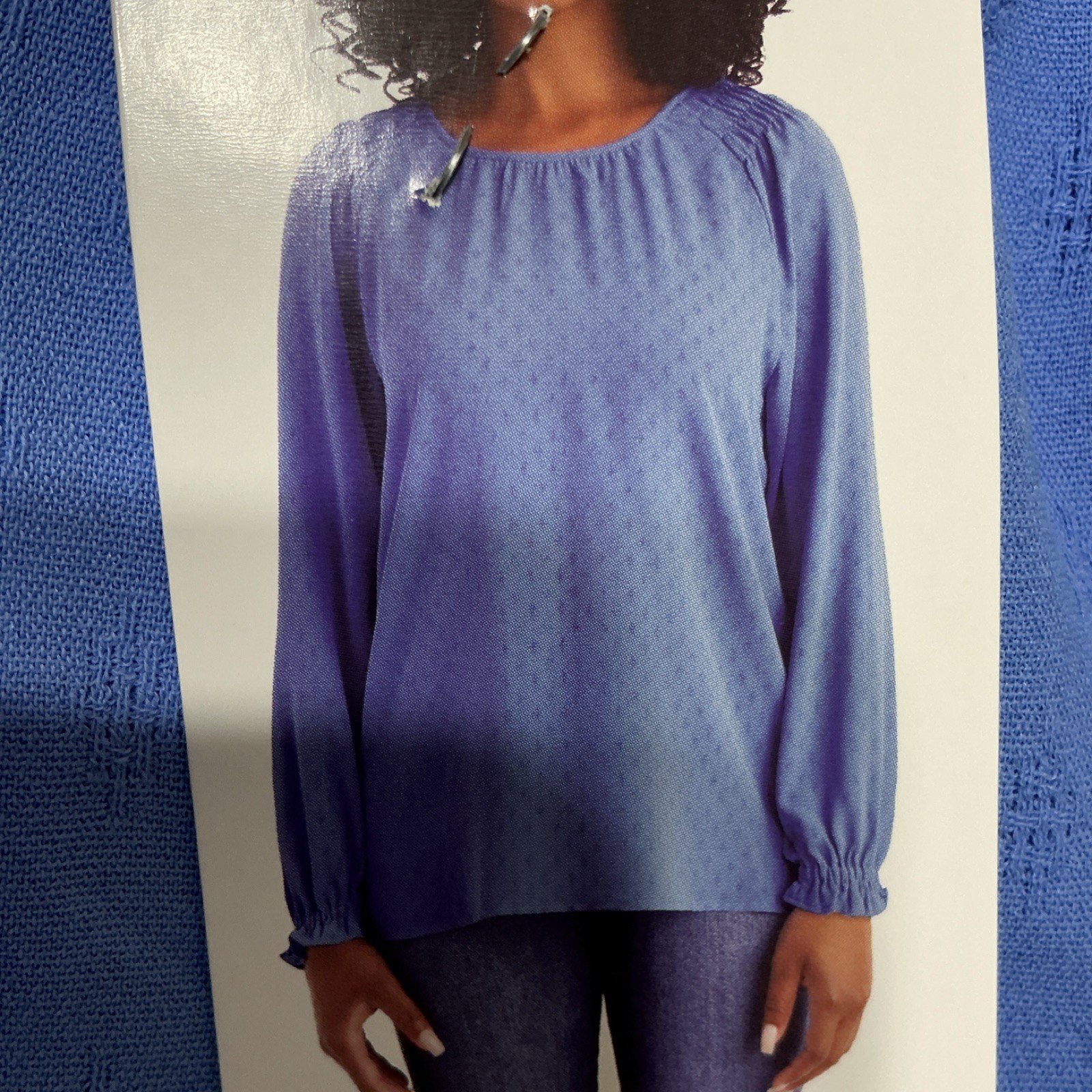 Jessica Simpson Blue Solid Woven Textured Ruffle Long Sleeve Blouse Women’s S
