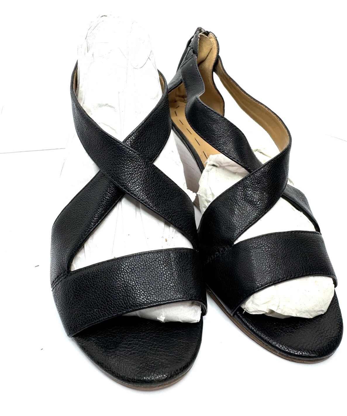 Nine West Women’s Black Leather Wedge Sandals Strappy Peep Toe Size 7M