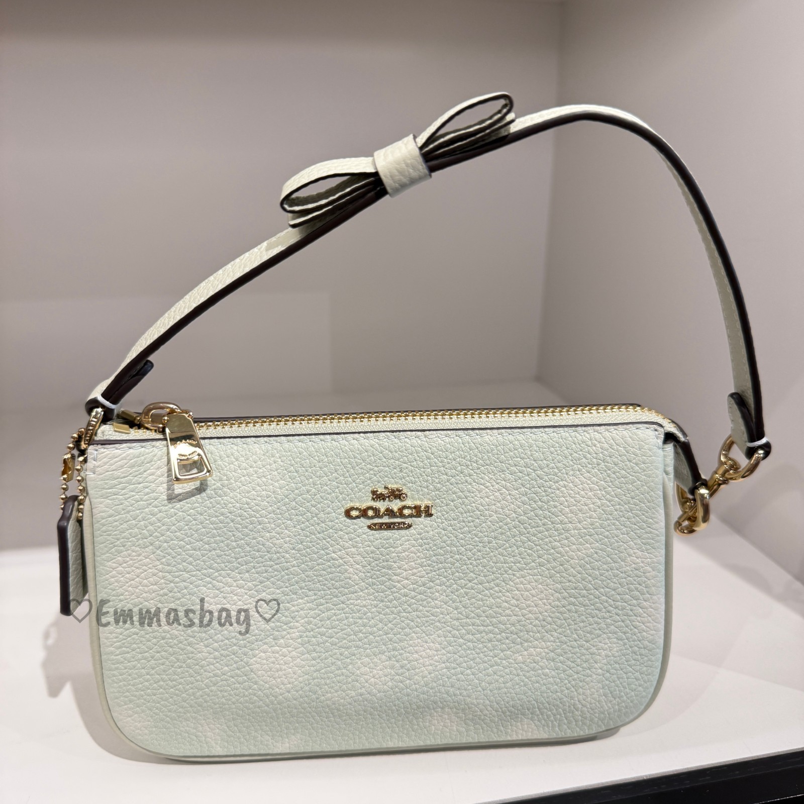 Coach Nolita 19 With Floral Print And Bow CDW28 pebbled leather/Gold/Pale Green