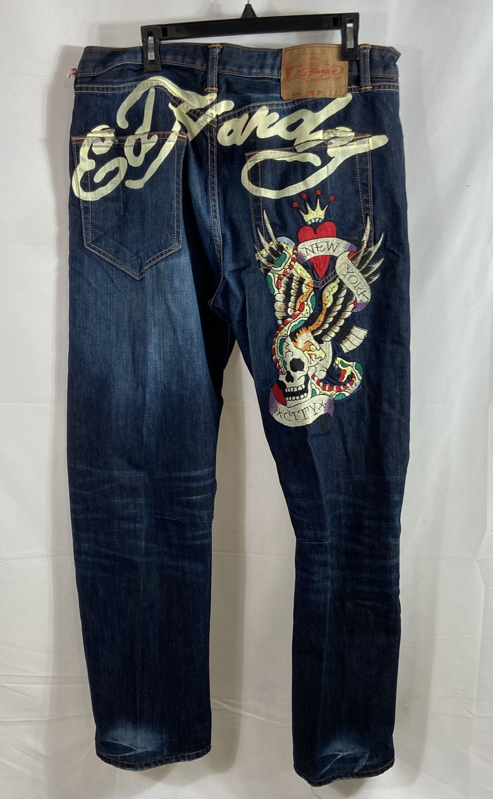 Vintage Y2K Ed Hardy Men’s Blue Skull Snake Graphic Button Fly Jeans Sz 38×32