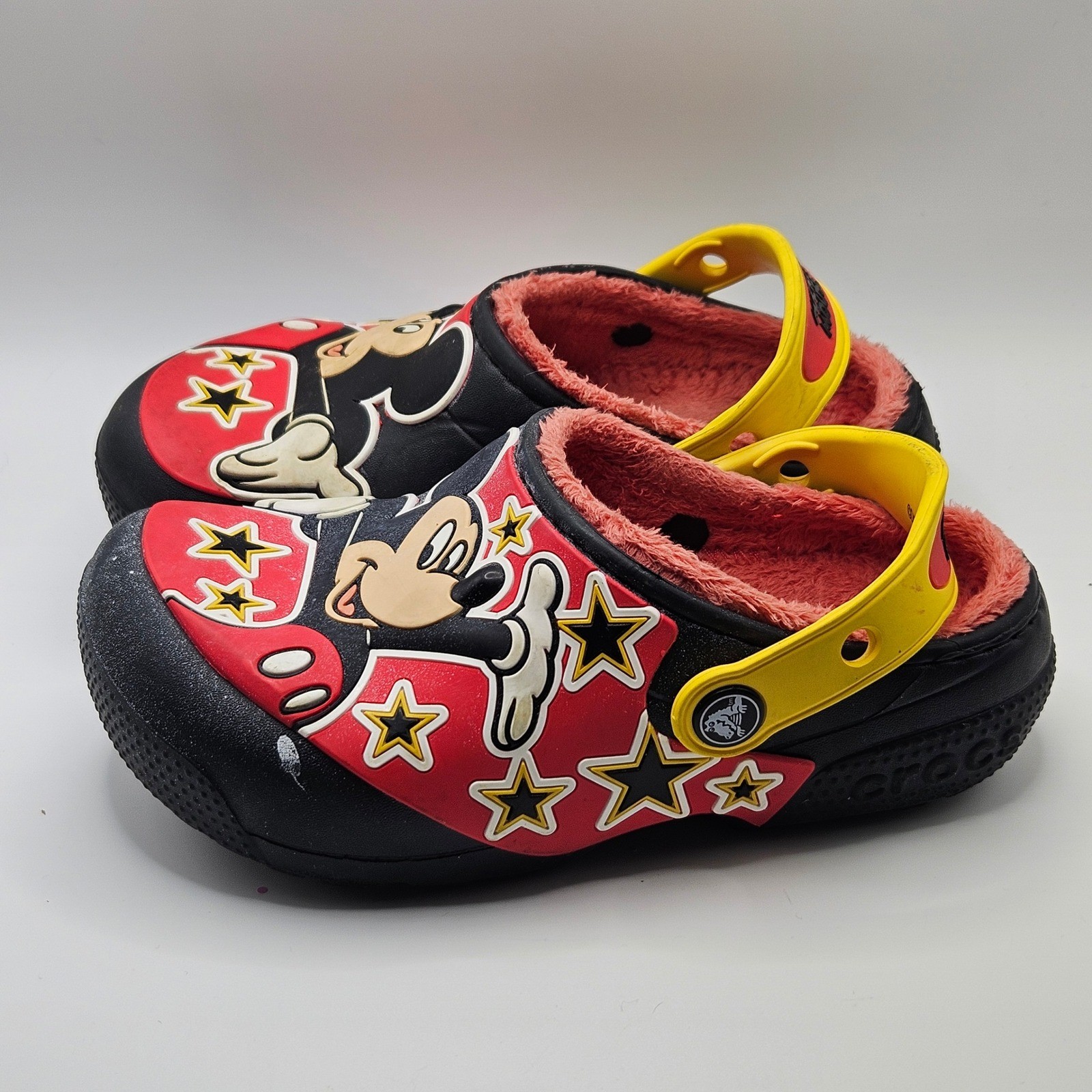 Disney Mickey Mouse Crocs Toddler C11 Fleece Lined Clogs Black Red Yellow