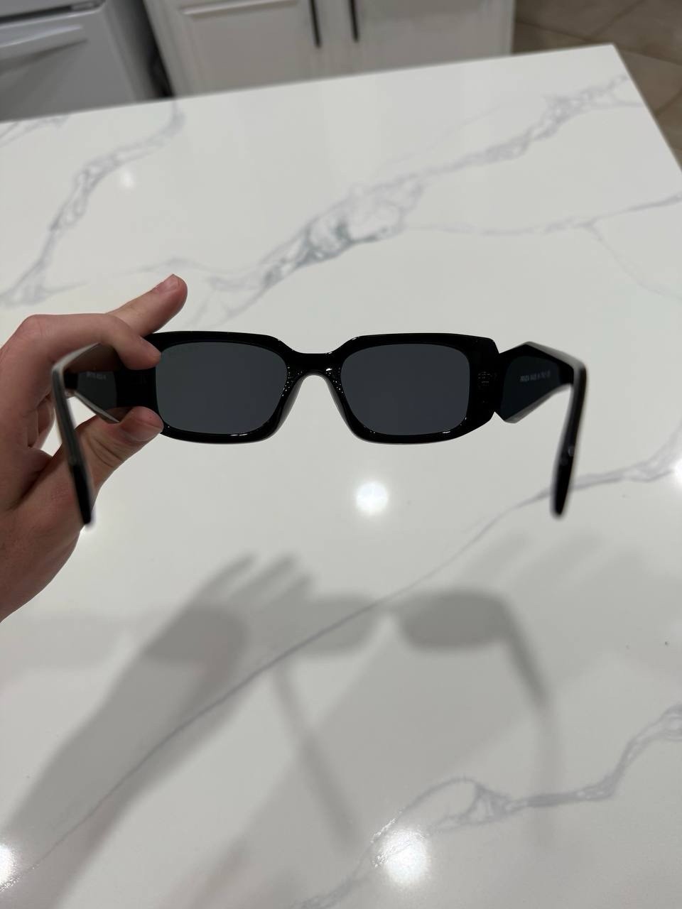PRADA Women’s Rectangle Sunglasses Black Plastic Frame Gray Tinted Lenses