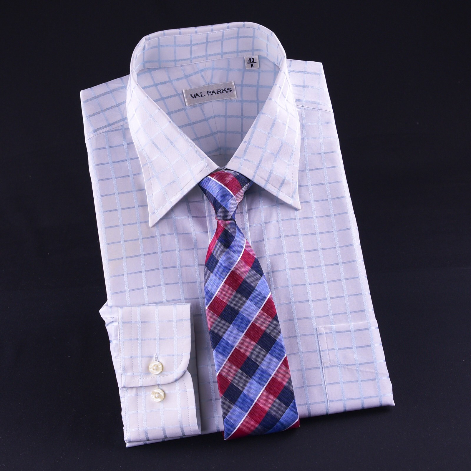 Blue Fancy Check Business Shirt With Classic Soft Collar Signle Standard Cuff
