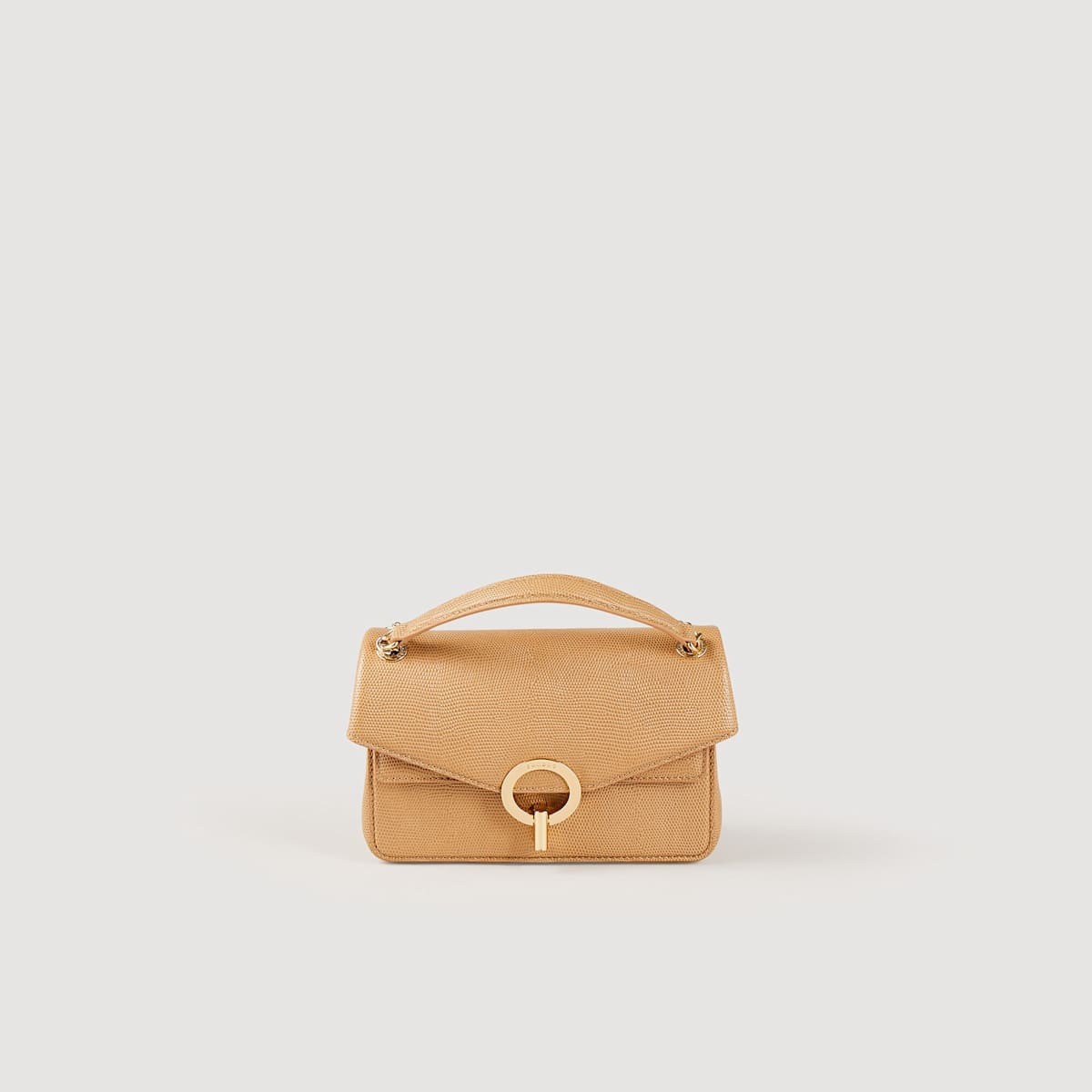(Excellent Condition with Tags) SANDRO YZA Leather Cross Shoulder Bag (Beige)