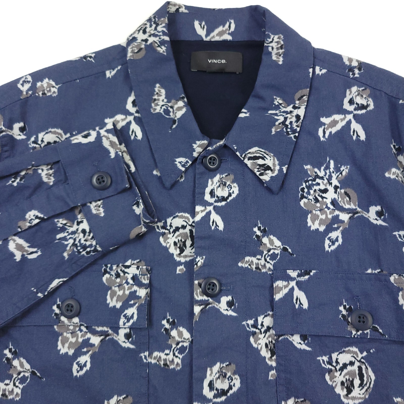 $395 Vince Ikat Floral Print Lightweight Shirt Jacket in Blue Mens Size Large