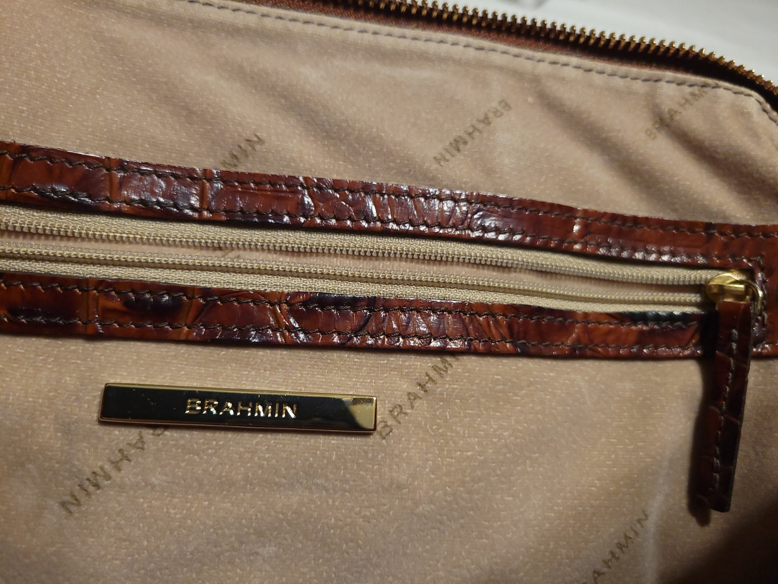 Brahmin SYDNEY PECAN Melbourne Satchel Shoulder Bag Brown Croc-Embossed NWT