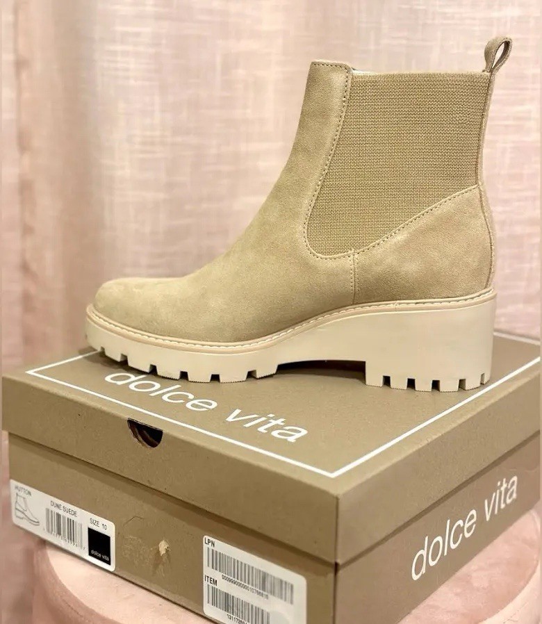 size 9.5 Dolce Vita Hutton Lug Sole Suede Ankle Boot sand beige womens booties