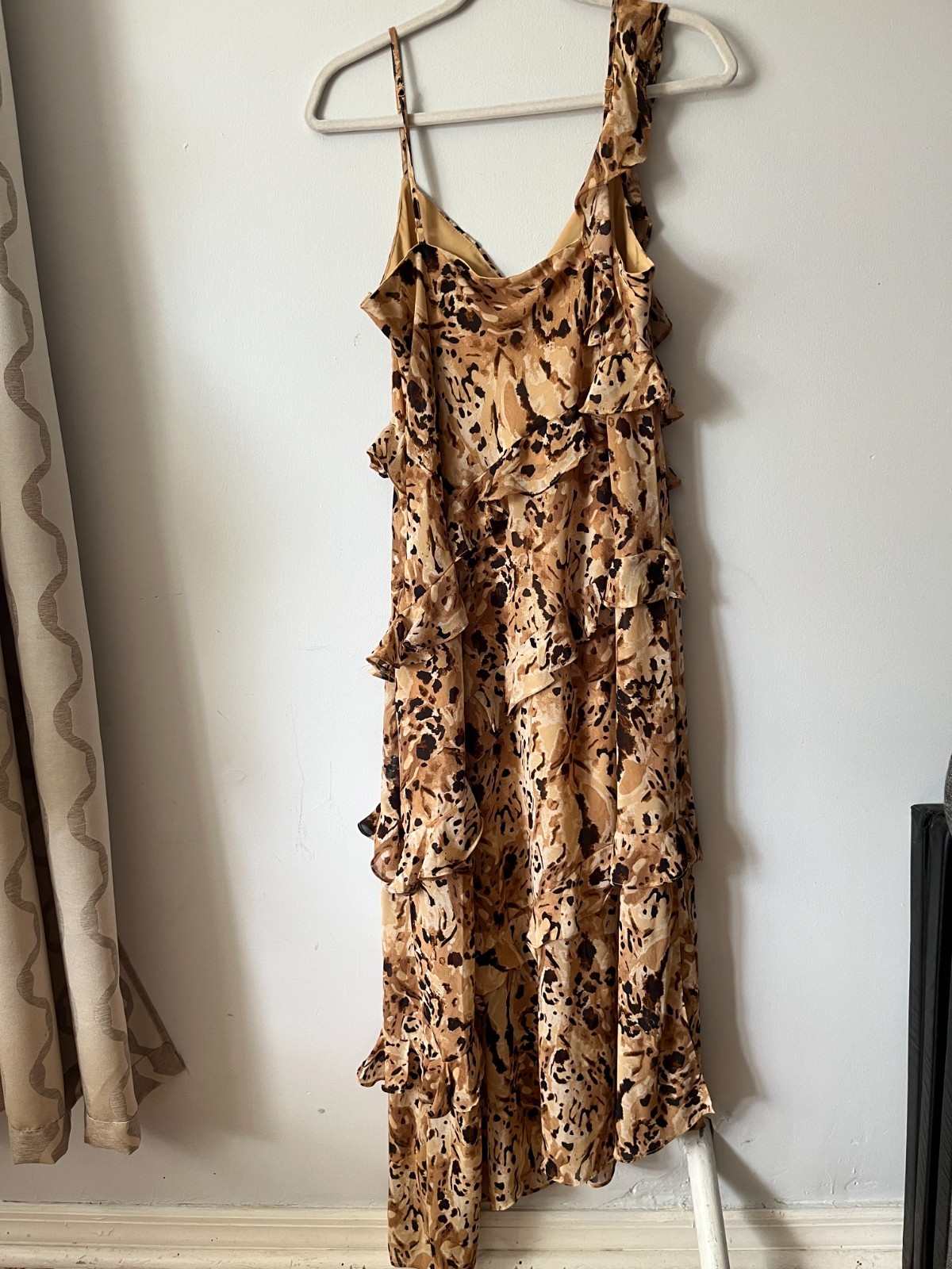 bar III Animal Print Maxi Ruffle Slip V-Neck Dress Indie Sleaze Alt Grunge