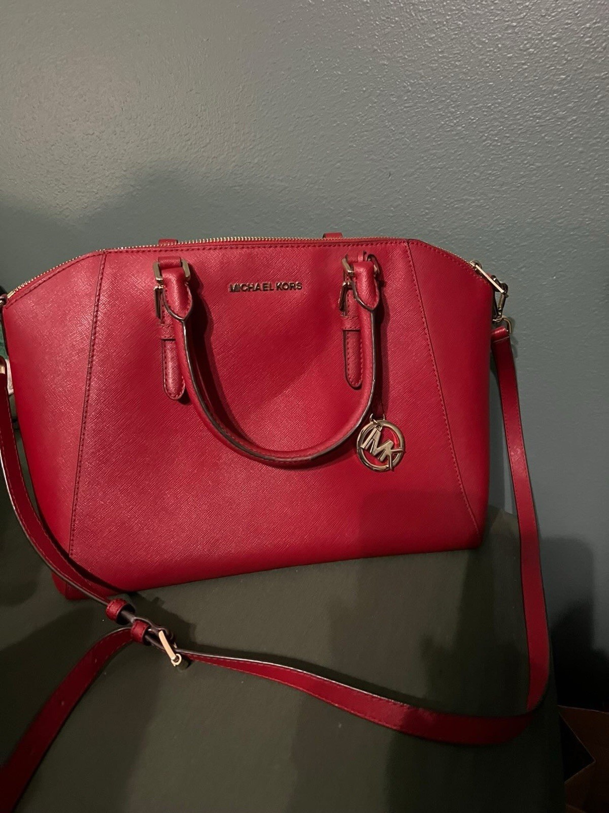 Michael Kors Red Zip-Top Satchel Top Handle Bag w/ Detachable Strap, Pockets
