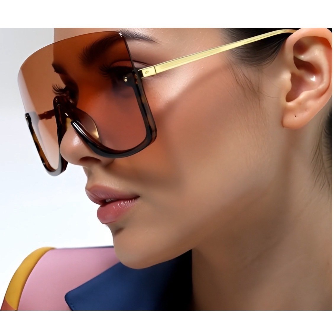 Oversized Square Shield Sunglasses Tortoise Frame Amber Lens UV400 Women Gafas