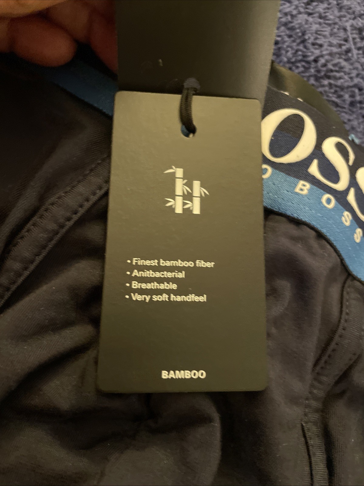 Hugo Boss Men Boxer Briefs Bamboo Blend Black Blue Waistband Size M New W/Tags