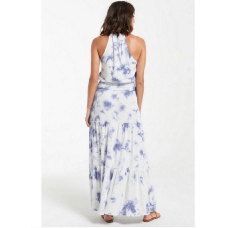 Z Supply Beverly Tie Dye Maxi Dress Blue White Resort Vacation Boho Small