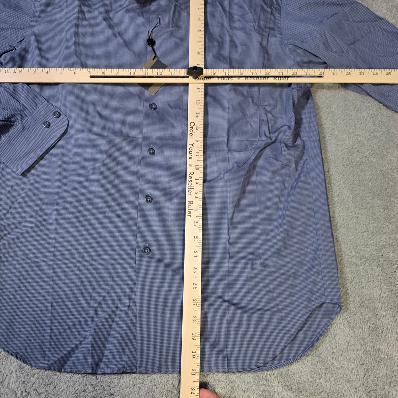 Hart Schaffner Marx Mens Large Dress Shirt Blue Micro Check Made in Italy NWT