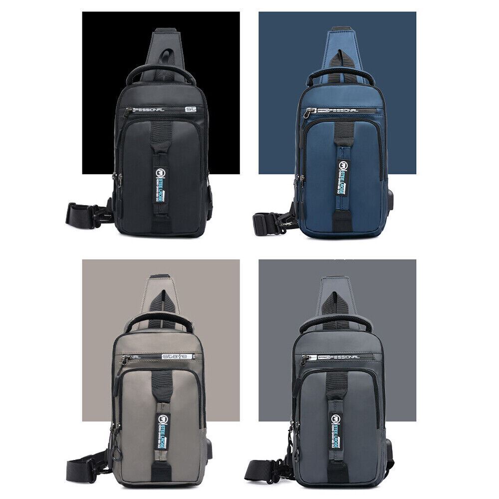 Anti-Theft Men’s Sling Crossbody Bag Chest Shoulder Messenger Backpack USB Port