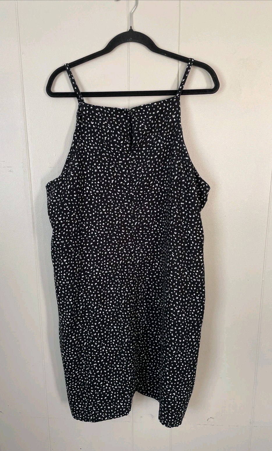 Old Navy Linen Dress Spaghetti Staps XXL Black Dot Pattern Knee Length