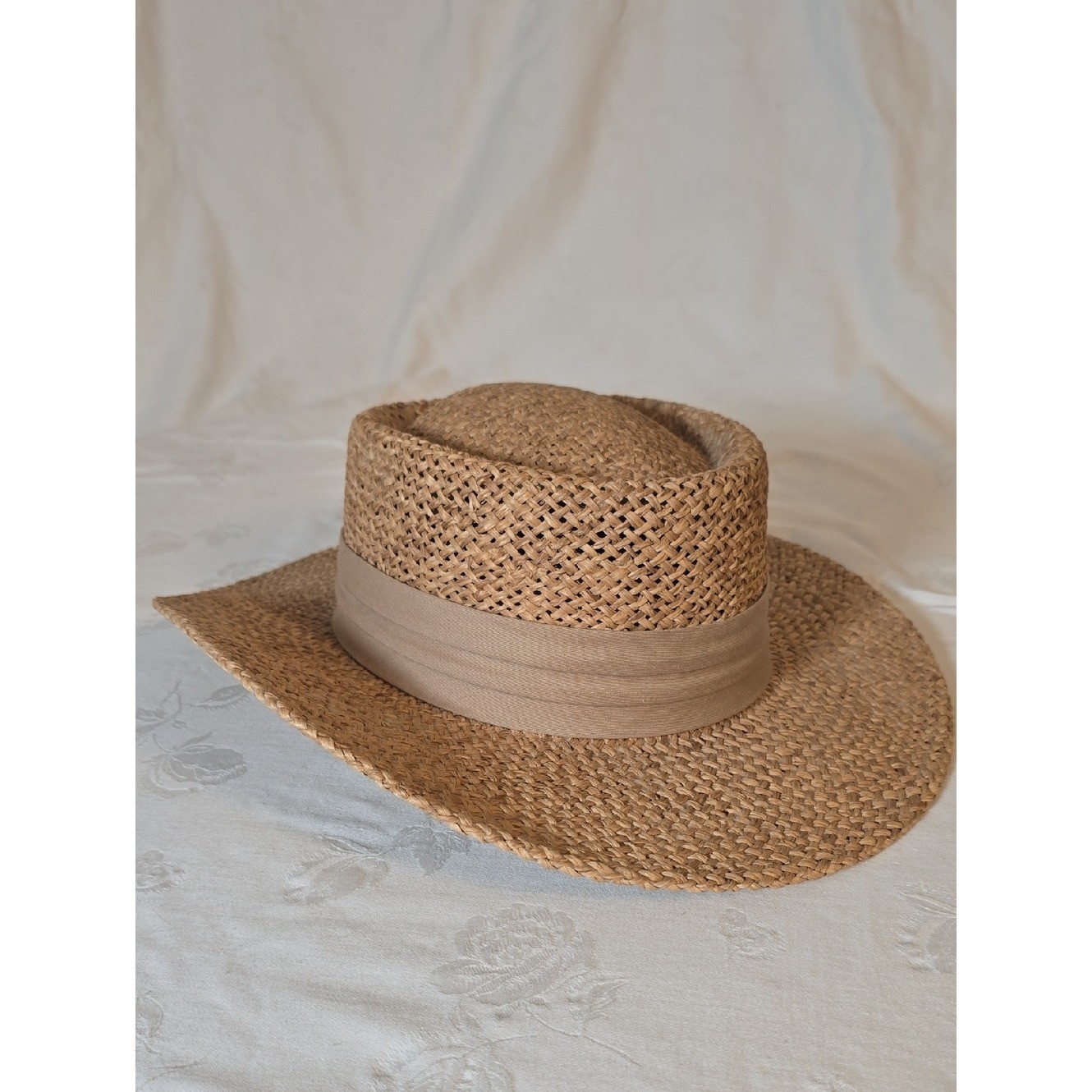 Peter Grimm Natural Brown Straw Fedora Panama Hat with Tan Band One Size
