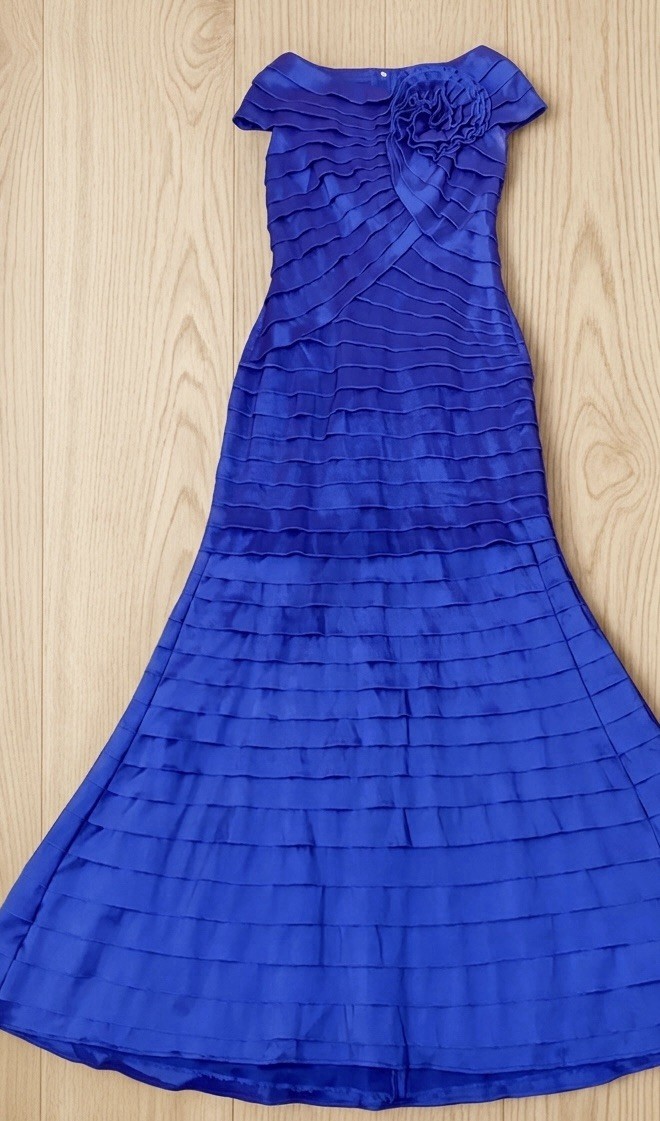 Tadashi Shoji Purple Indigo Off Shoulder Rosette Evening Gown Dress Women’s S 2