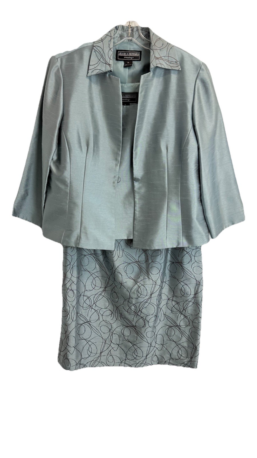 Jessica Howard Evenings 3 Piece Skirt Suit Set Blue Shimmer Beaded Size 14