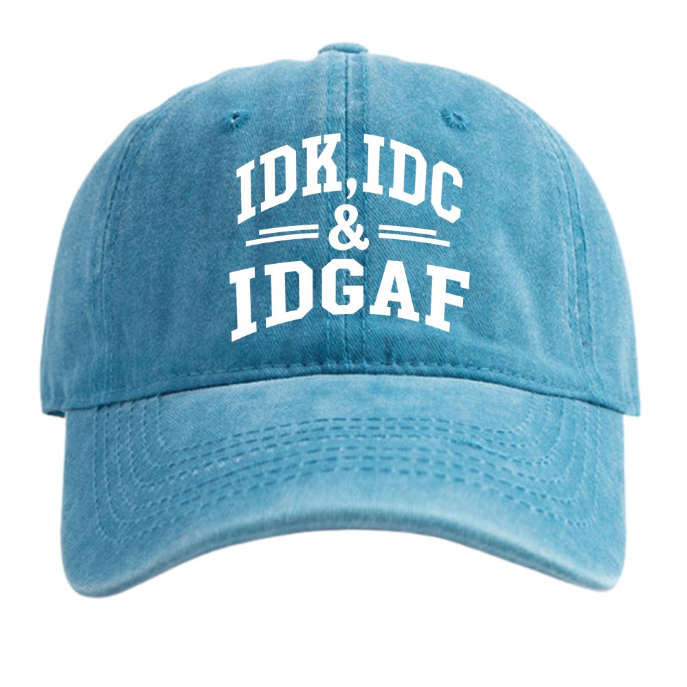 Vintage Washed IDK IDC IDGAF Slogan Baseball Cap Unisex Casual Dad Hat