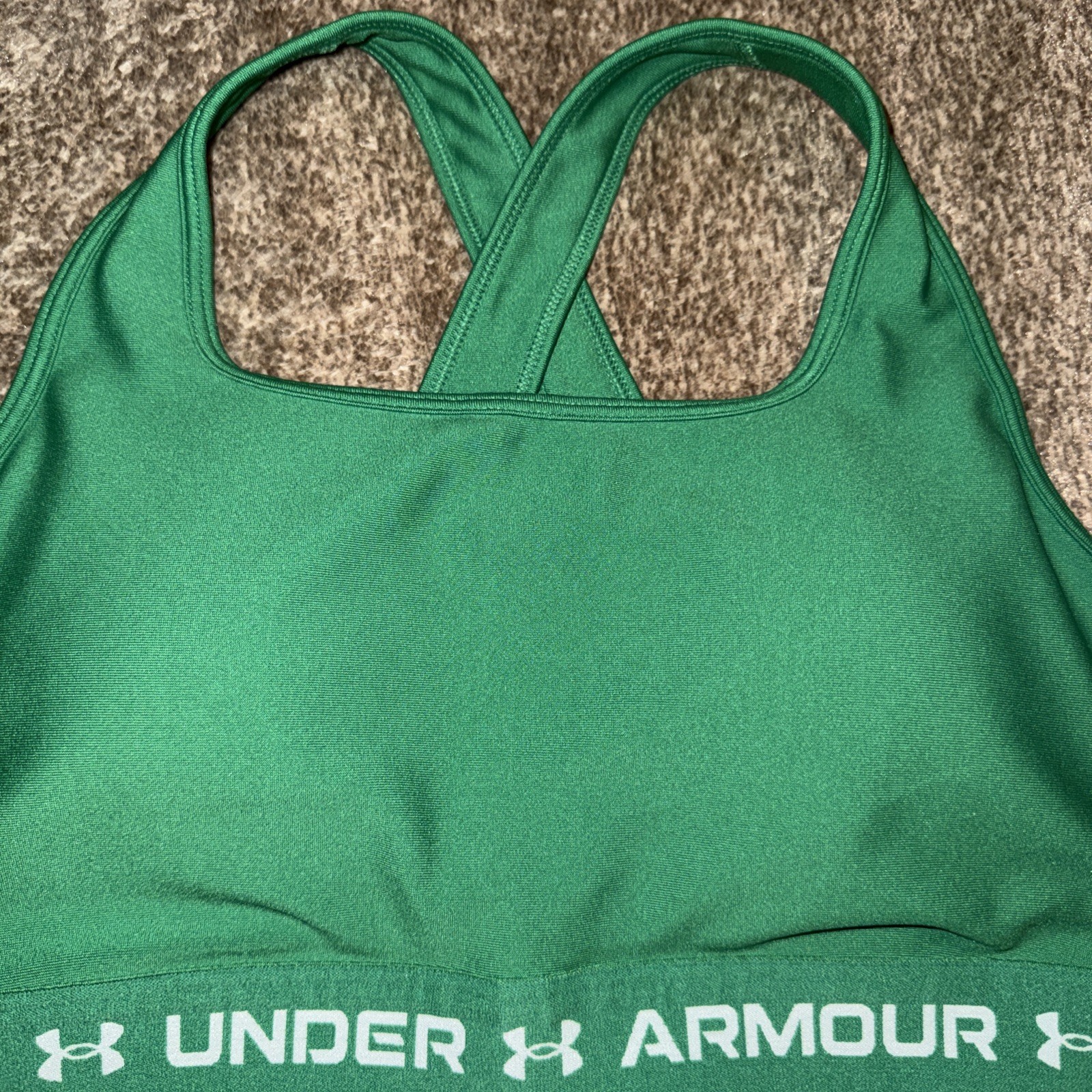 Pre Owned Green White Under Armour Compression Crossback Sports Bra Large L