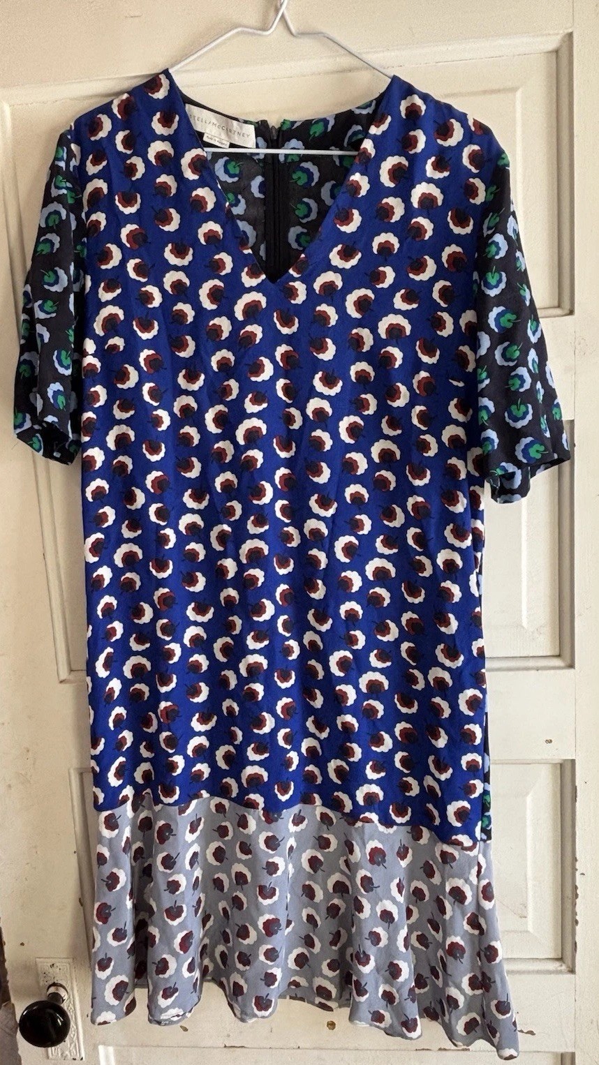 Stella McCartney Silk Print Dress Size 42 Blue Floral Designer Made in Hungary
