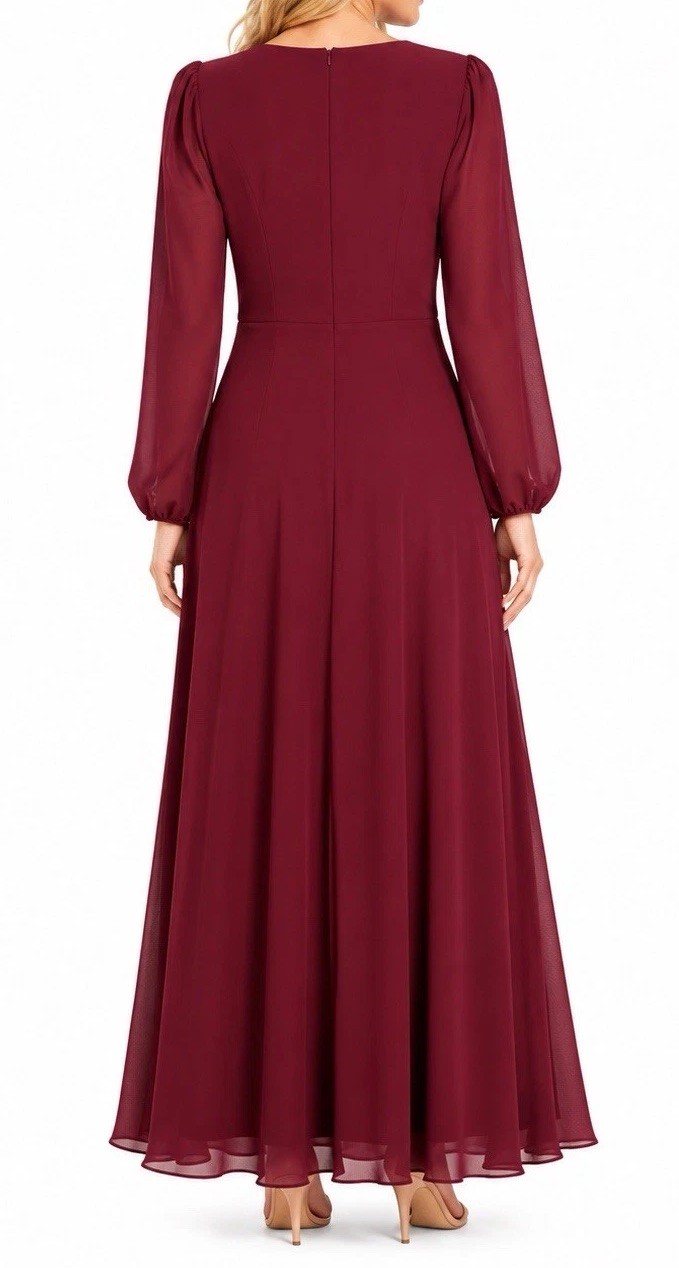 JJ’S House A Line V-Neck Full Length Chiffon Burgandy Mother Of The Bride