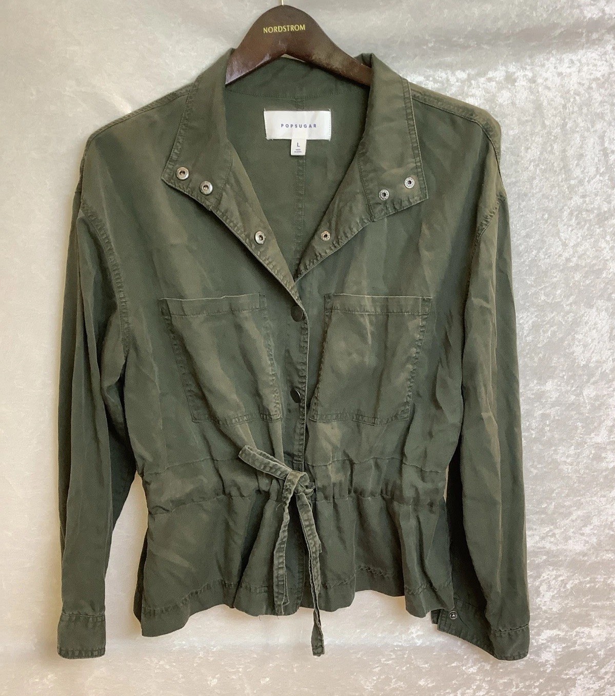 Popsugar Forest Green Lace Up Snap Button Womens Large Lightweight Jacket