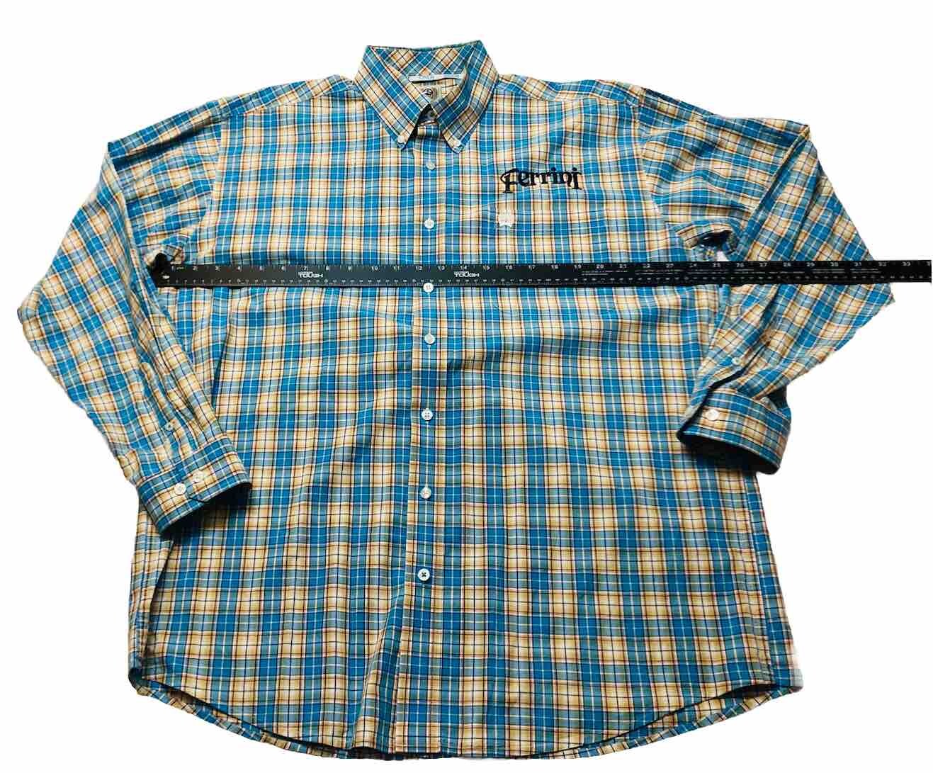 Cinch Western Shirt Mens Large Blue Plaid Long Sleeve White Logo Ferrini Logo