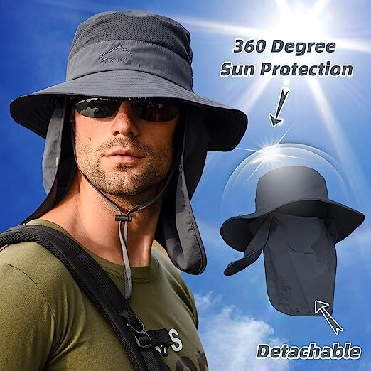 Adjustable Waterproof Wide Brim Sun Hat UV Protection Fishing Bucket Boonie Cap