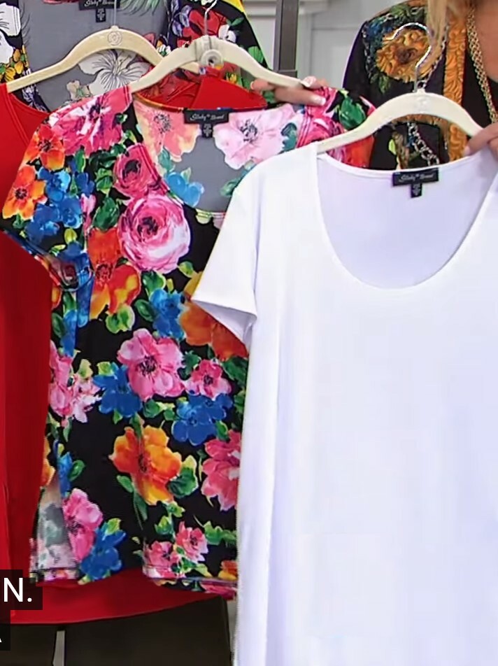 Slinky® Brand 2pk Cap Sleeve Knit Tops Polyester Floral and White size M