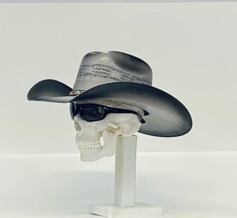 Bull-Hide, Bangora Gray/Black Straw Cowboy Hat: 4″ Brim, Elastic Bandana HAND-