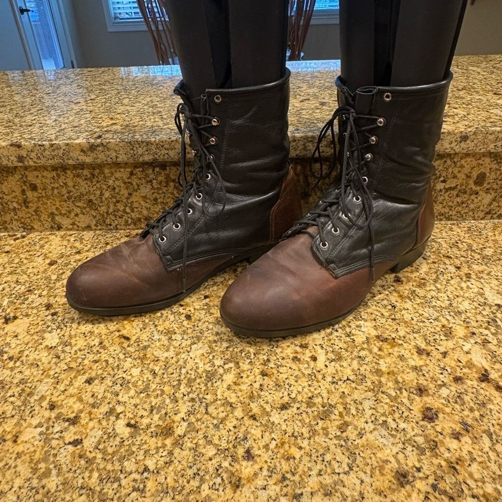 J. Chisholm Men’s Western Riding Boots Black Brown Leather Made in USA 8.5