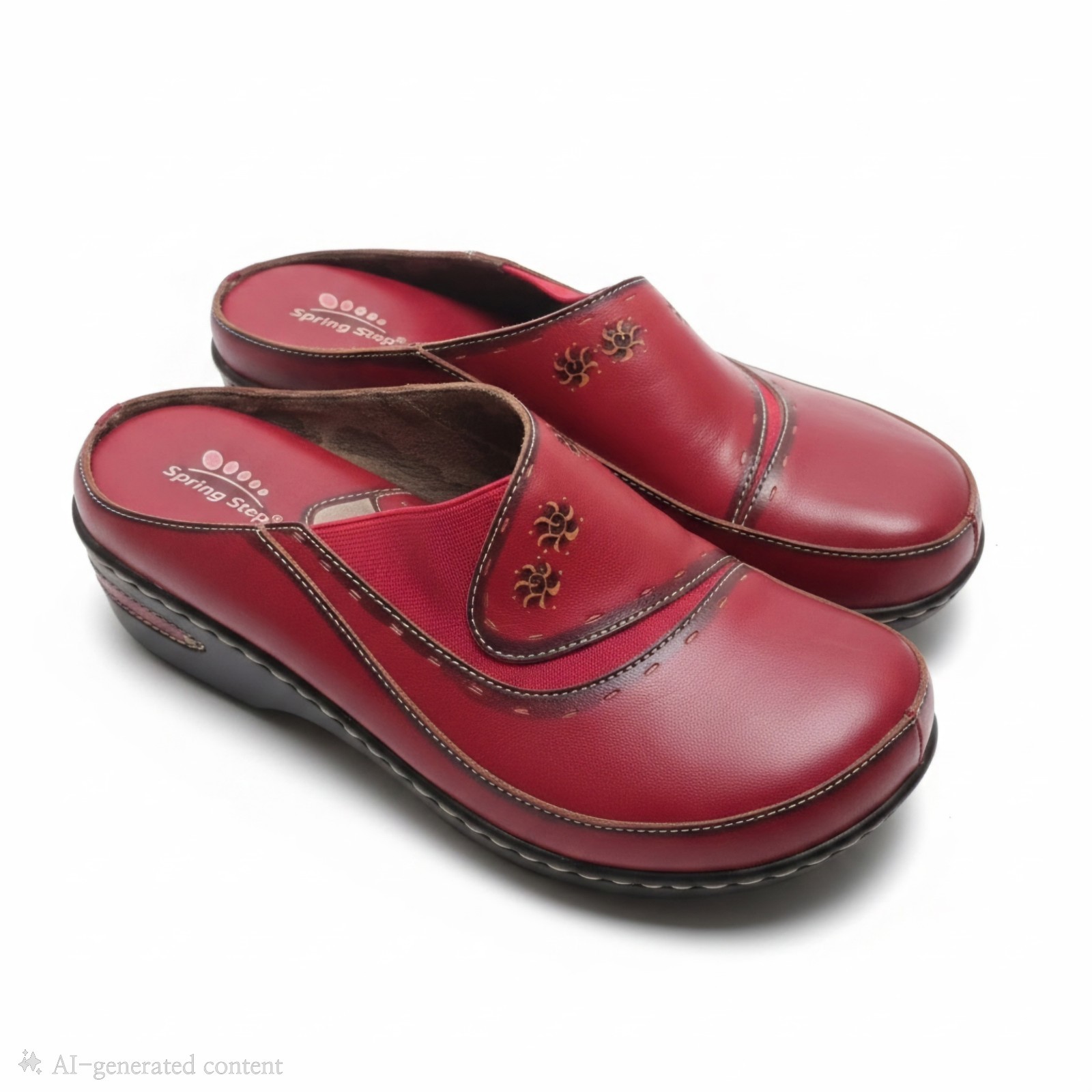 L’Artiste Spring Step Clogs Shoes EU 40 US 9 Burbank Leather Flower Leaf Red