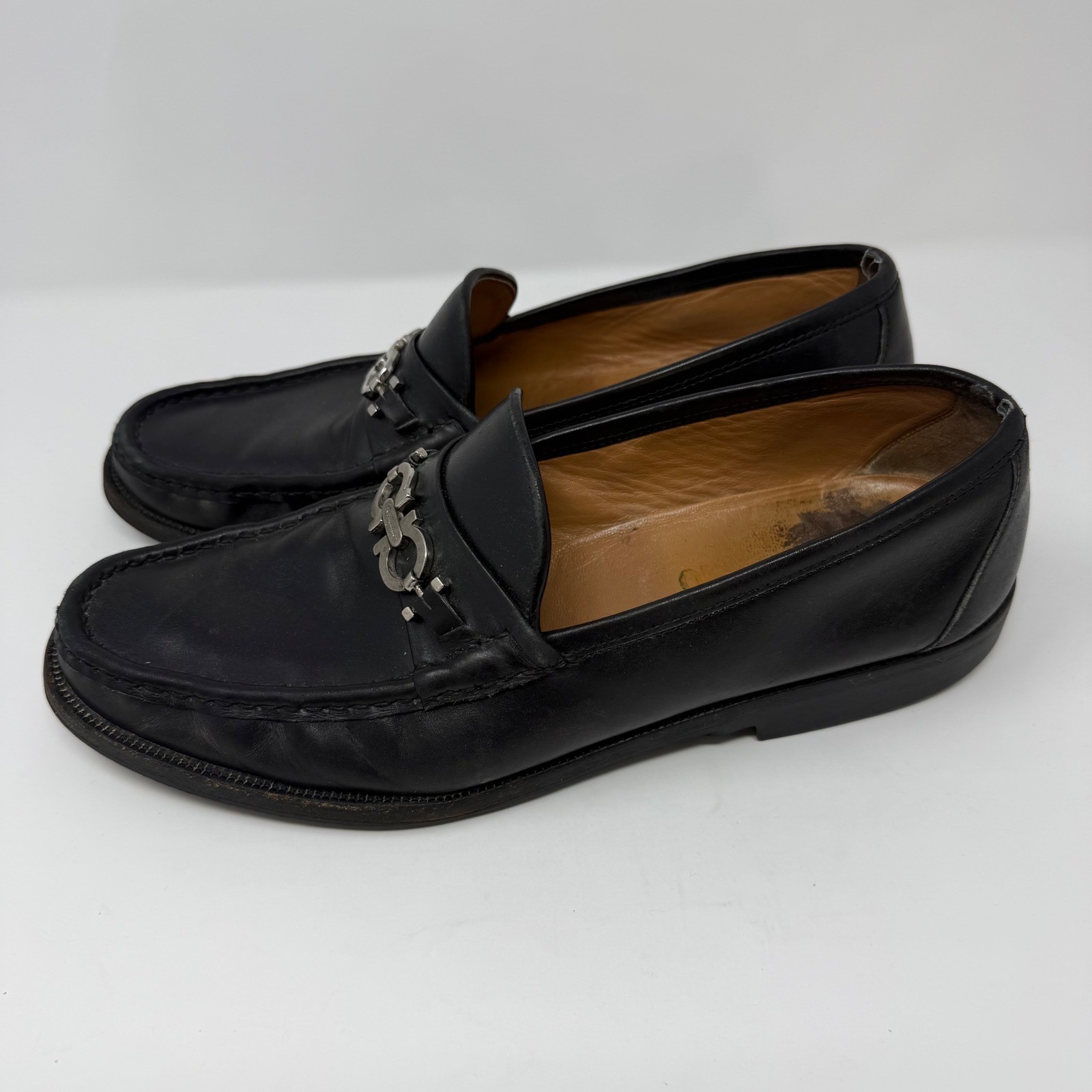 Salvatore Ferragamo Mens 11.5 Black Leather Gancini Bit Loafers FLAW