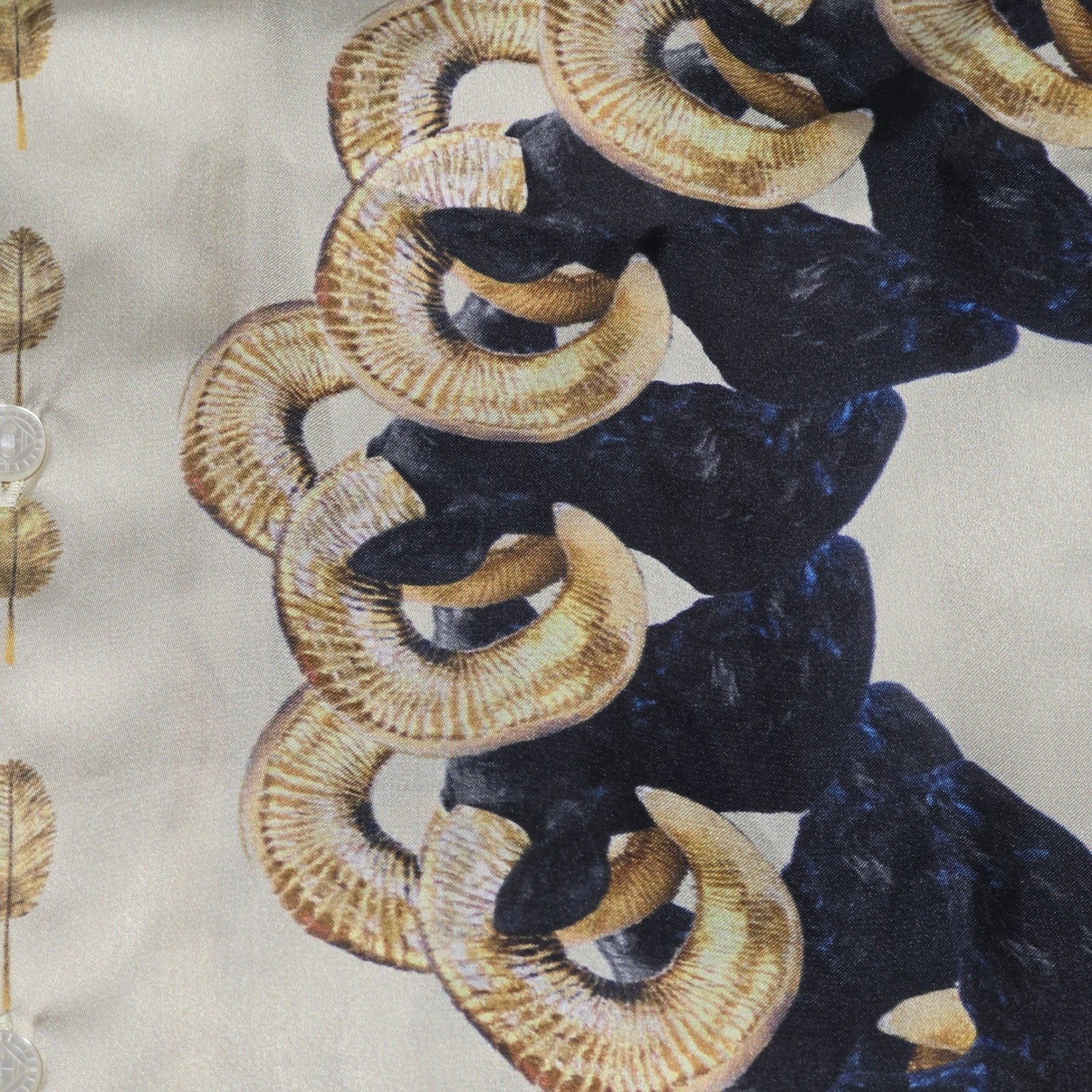 HERMANO SS Ram Cuban Shirt Ivory Button Up Short Sleeve Menswear Pattern M