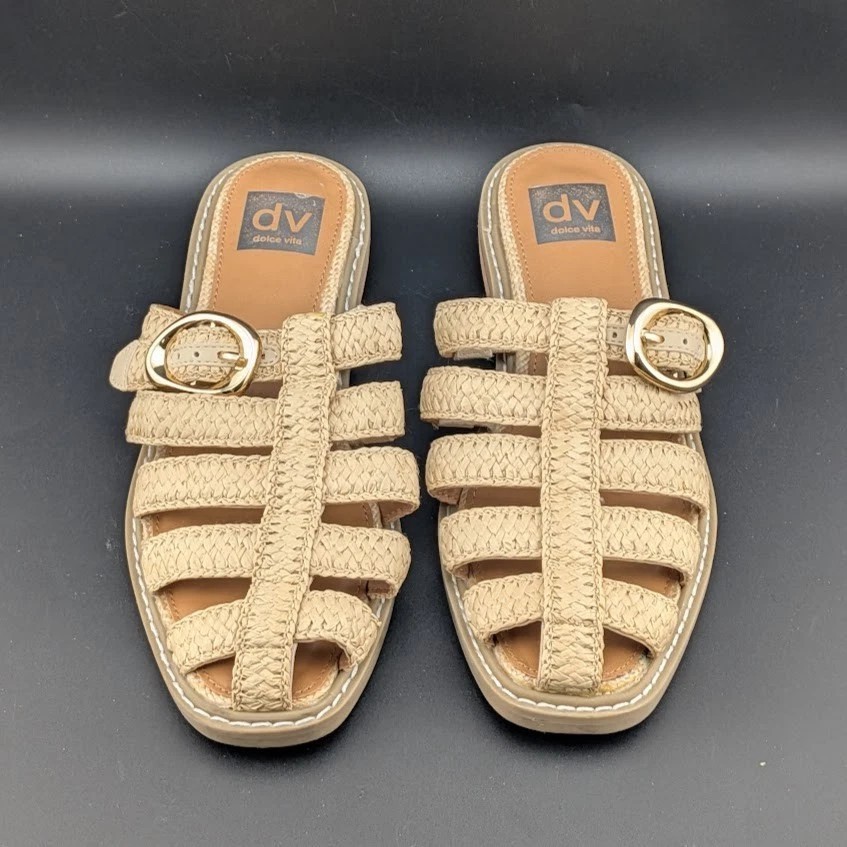 Dolce Vita FALCUN Natural Raffia Woven Cage Mules Slip-On Sandals Size 9