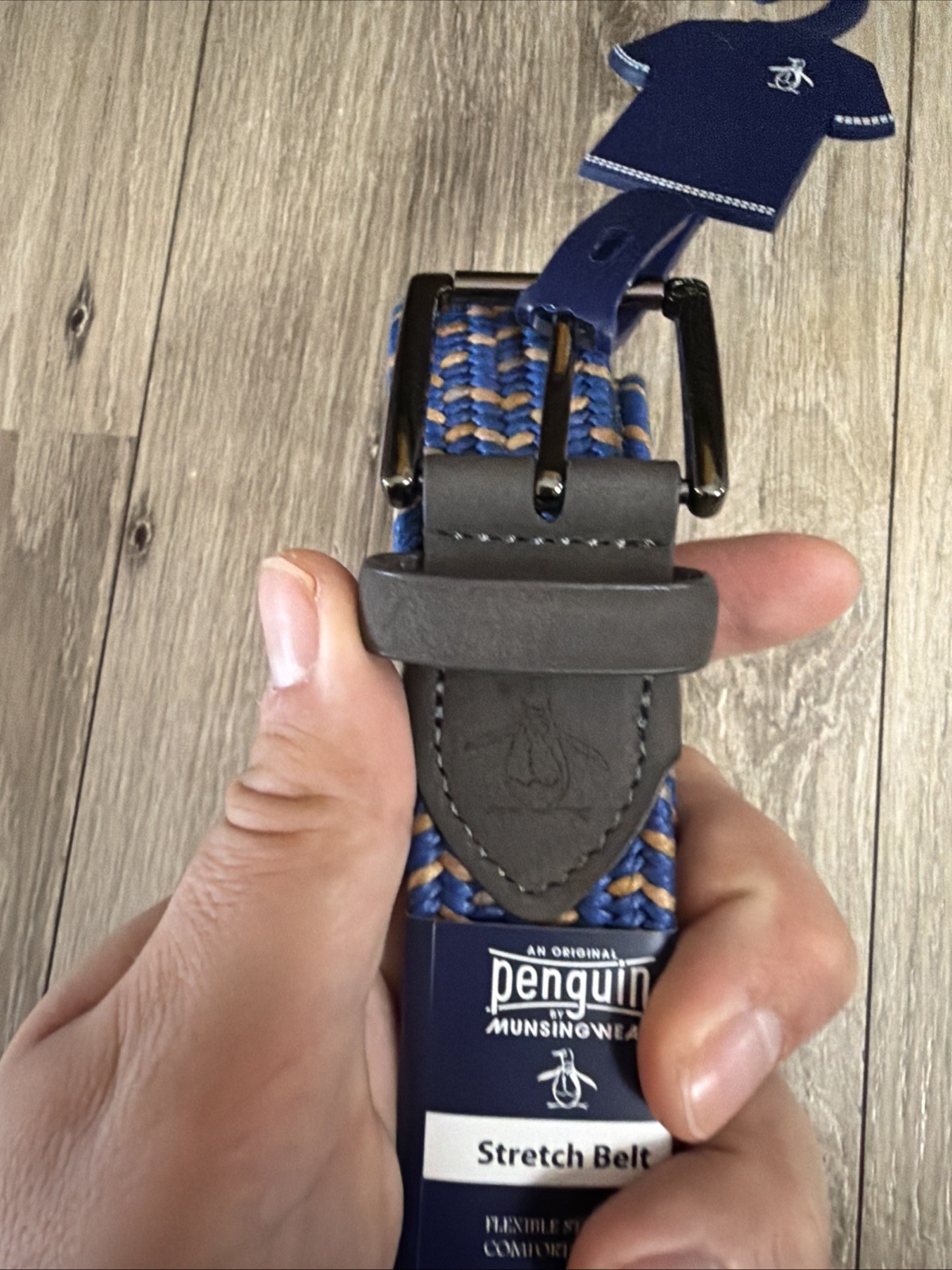 Original Penguin Elastic Fabric Woven Stretch belt Size M34-36 Blue/yellow