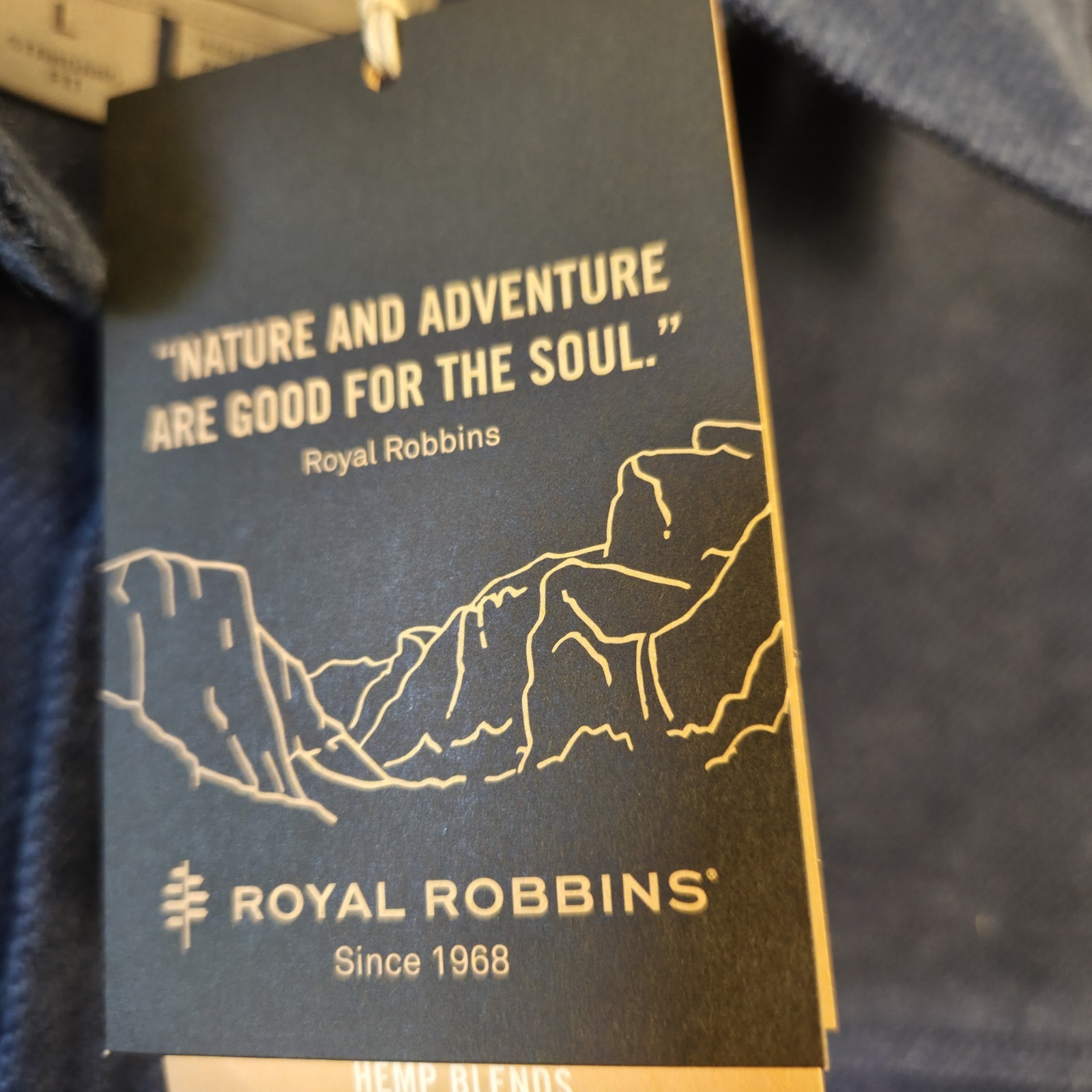 Royal Robbins Clouds Rest Hemp Shirt Mens Large L Deep Blue Heather Shacket NWT