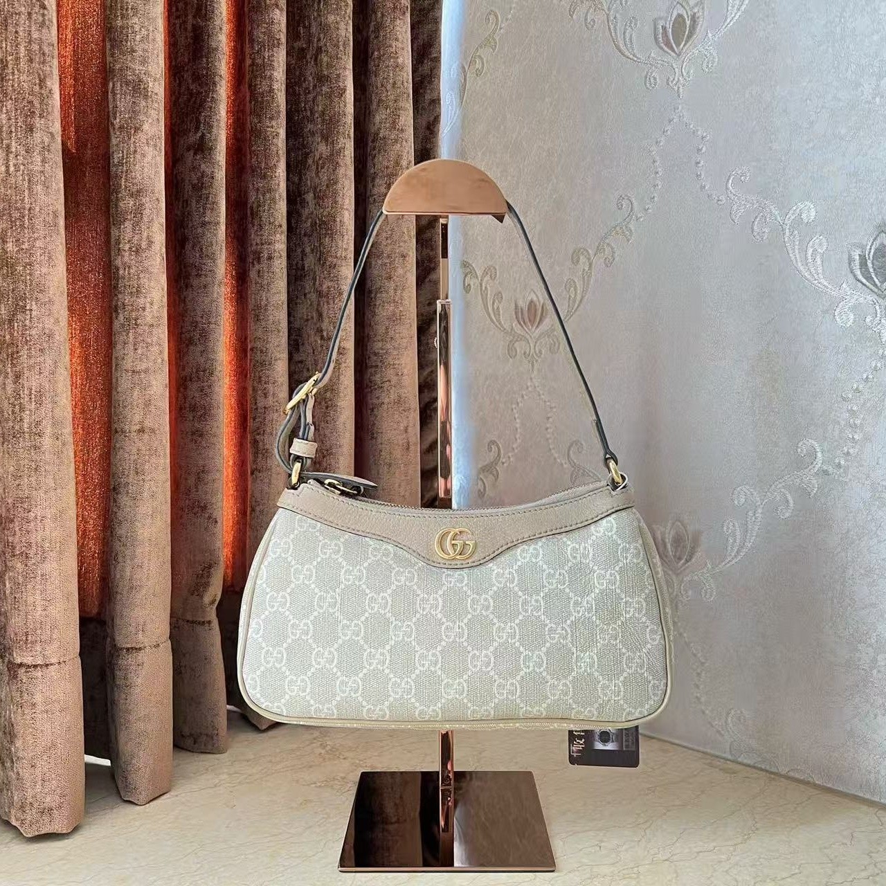 Gucci Ophidia Beige/Ebony Small GG Supreme Canvas Hobo Bag