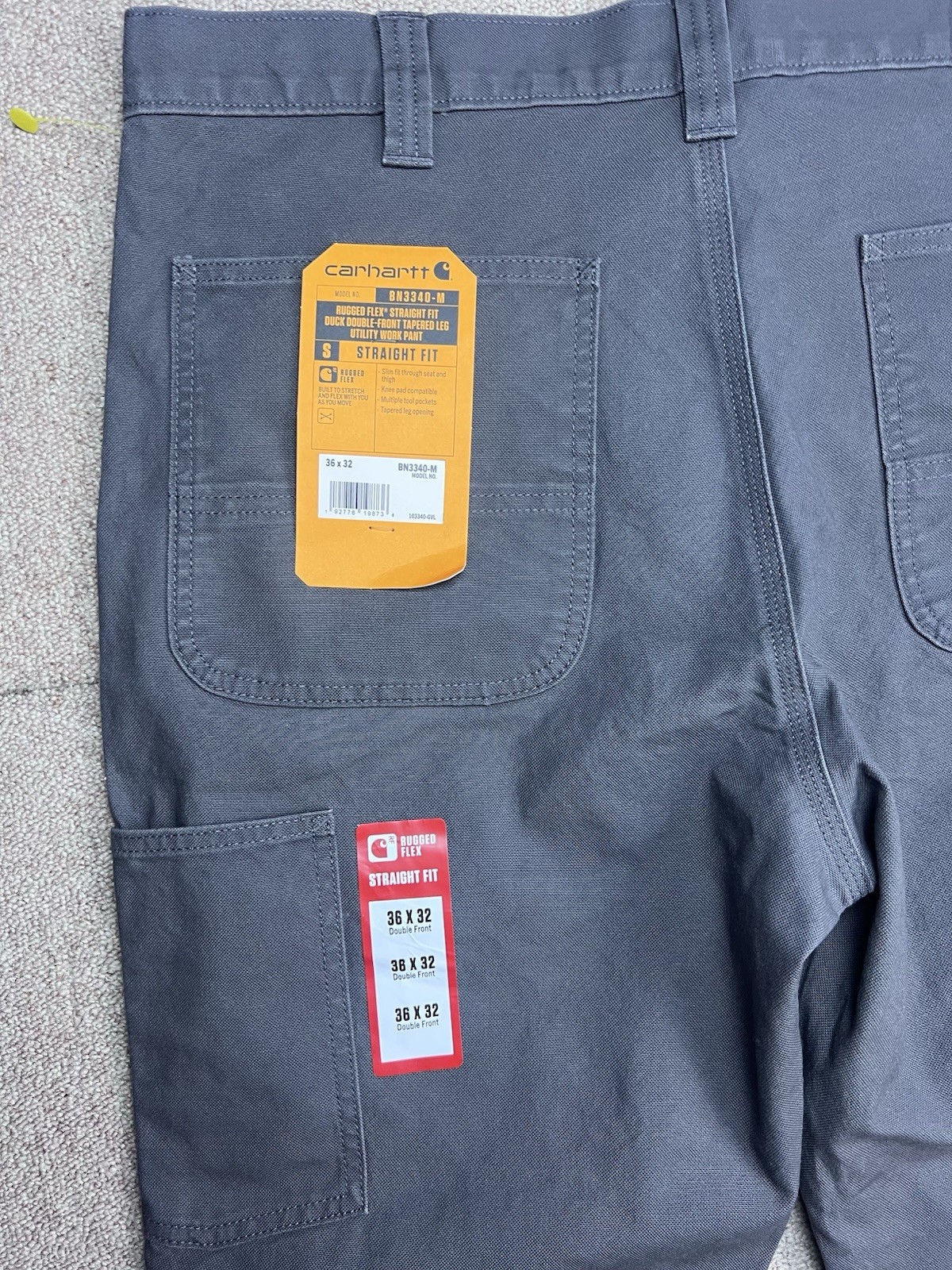 Carhartt Rugged Flex 103340 Double Front Duck Pants Gravel 36×32 NWT