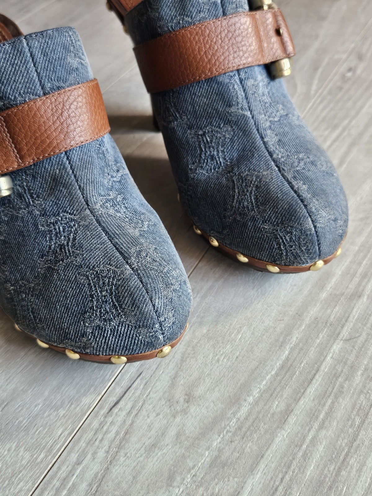 💥Celine Macadam Shoes Sandals Sabot Indigo Brown Size 38