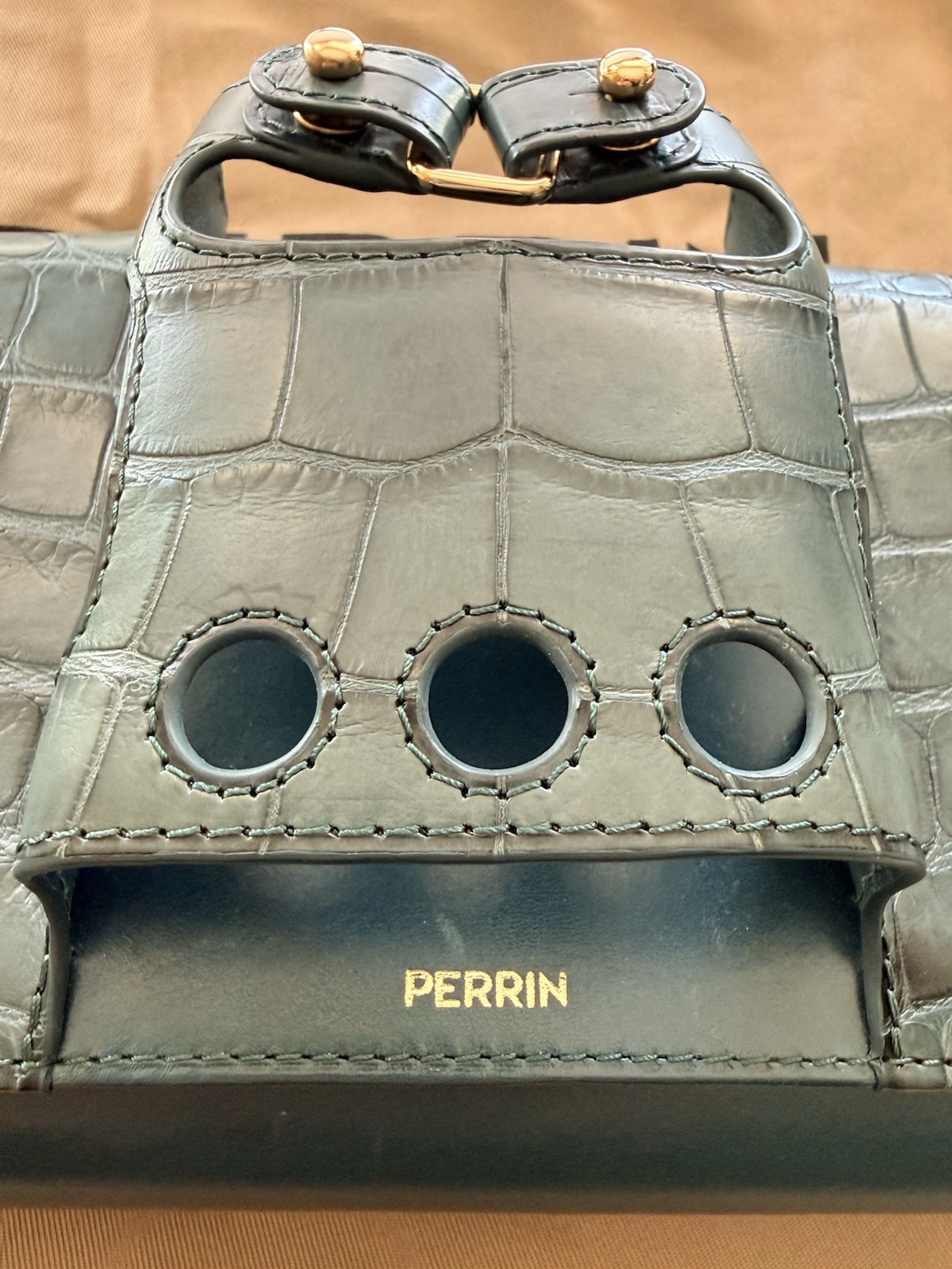 Perrin Paris Box Clutch Teal Croc Embossed Leather CAB5BOXCROG $3950 Retail
