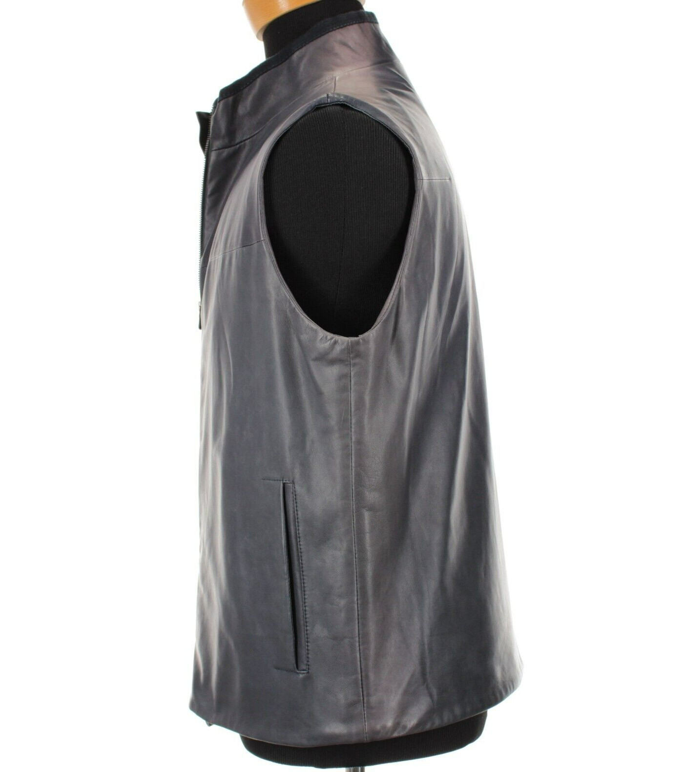 Hettabretz NWD 100% Lambskin Leather Vest Size 50 (~ M US) In Solid Blue