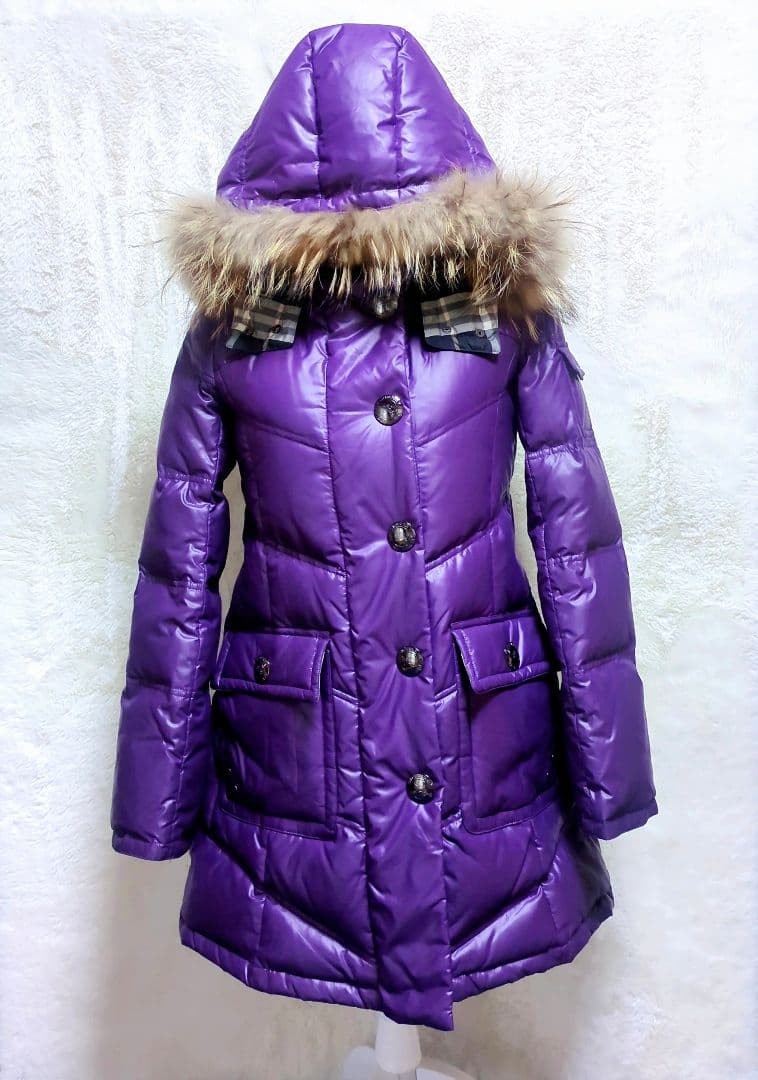 Burberry Blue Label Nova Check Fur Hooded Down Jacket