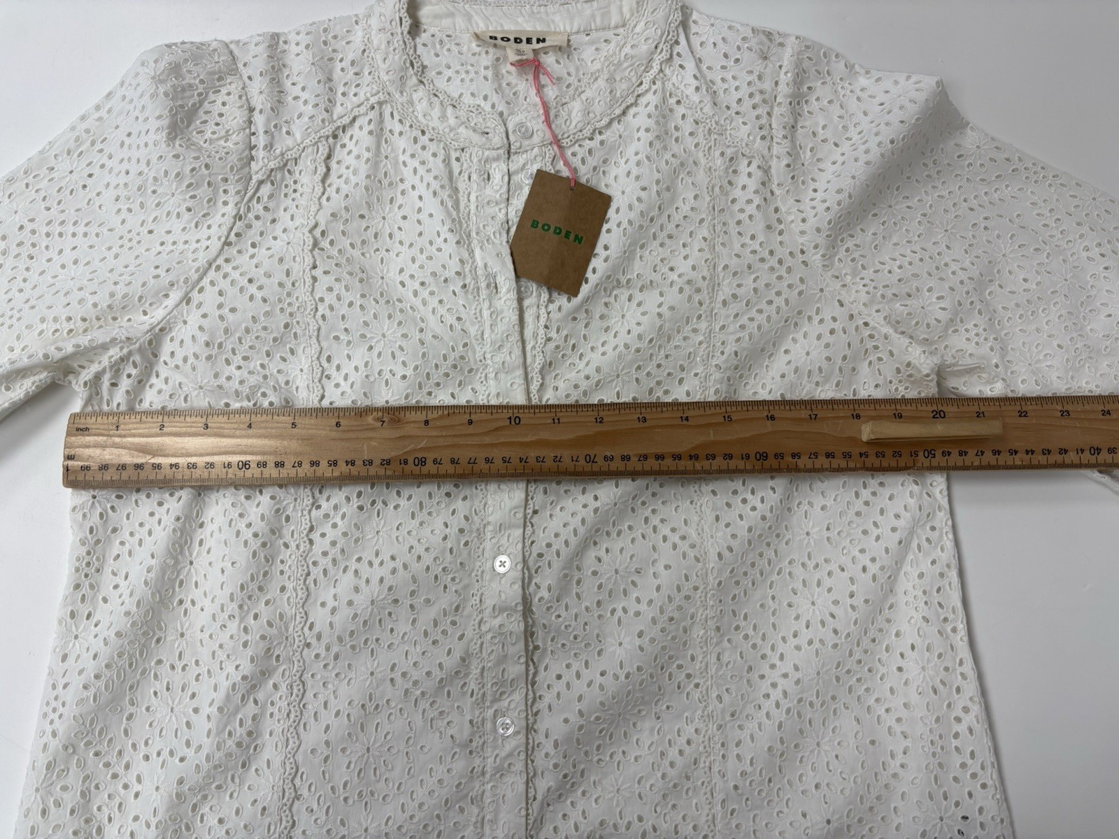 Boden White Eyelet Embroidered Cotton Blouse Women’s UK 12 US 8 Button Front