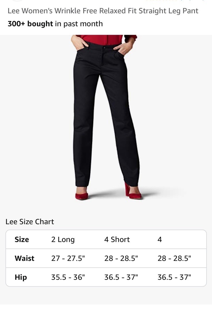 Lee Women’s Wrinkle Free Relaxed Fit Straight Leg Pant Size 4 Short NWT Black