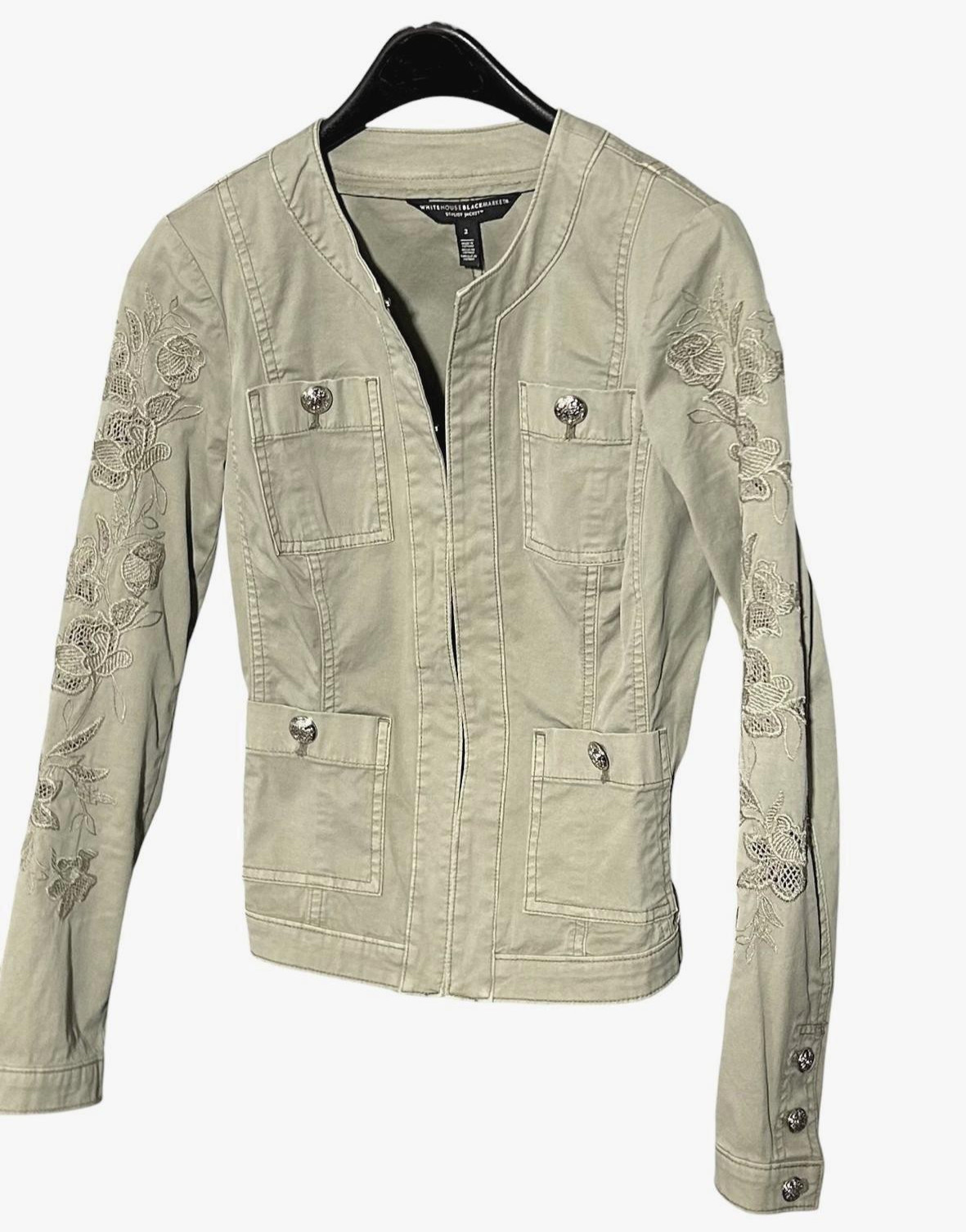 WHITE HOUSE BLACK MARKET Womens (2) Olive Khaki Green Utility Jacket – Cotton