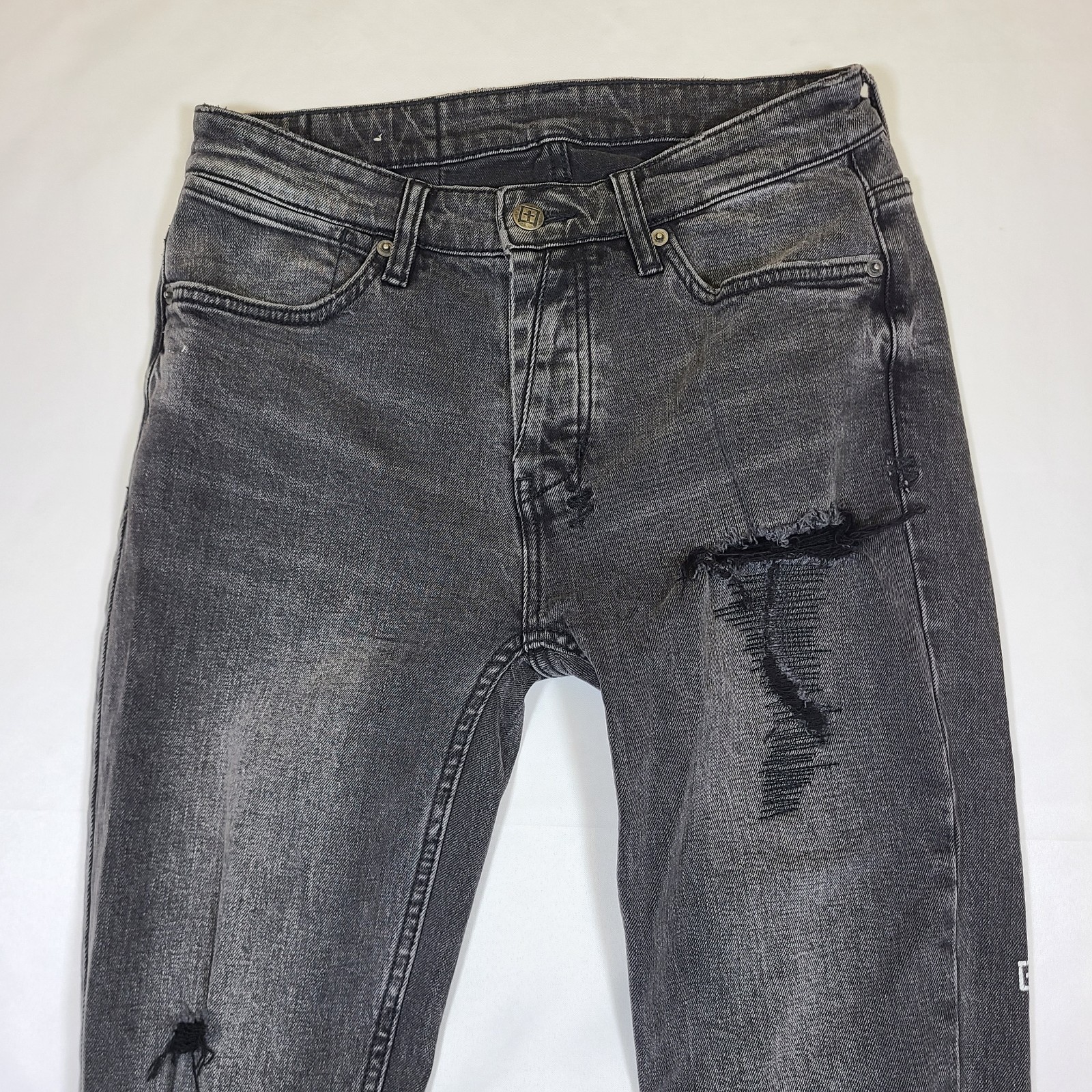 E1 Ksubi Jeans Van Winkle Mash Up 001 Black Skinny Distressed Grunge Men 30×32