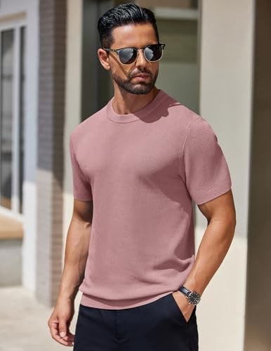 Coofandy Men’s Knit T-Shirts Short Mens TShirts Sleeve Crewneck Shirt Casual